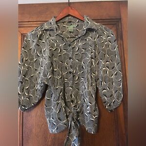 Elegant Black and White Women's Silk Blouse